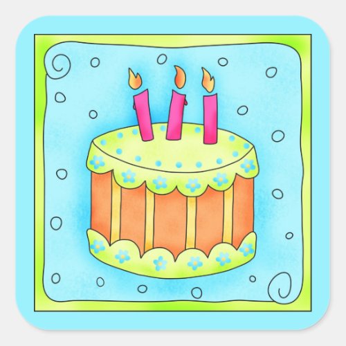Happy Birthday Turquoise Cake Sticker Third