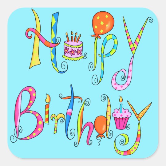 Happy Birthday Turquoise Sticker | Zazzle.com