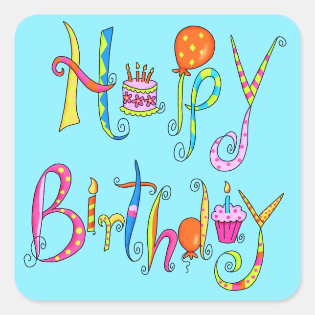 Happy Birthday Turquoise  Sticker (Front)