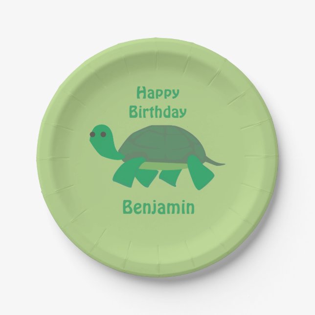 Happy Birthday Turtle Kid's Green Party Paper Plates (Front)