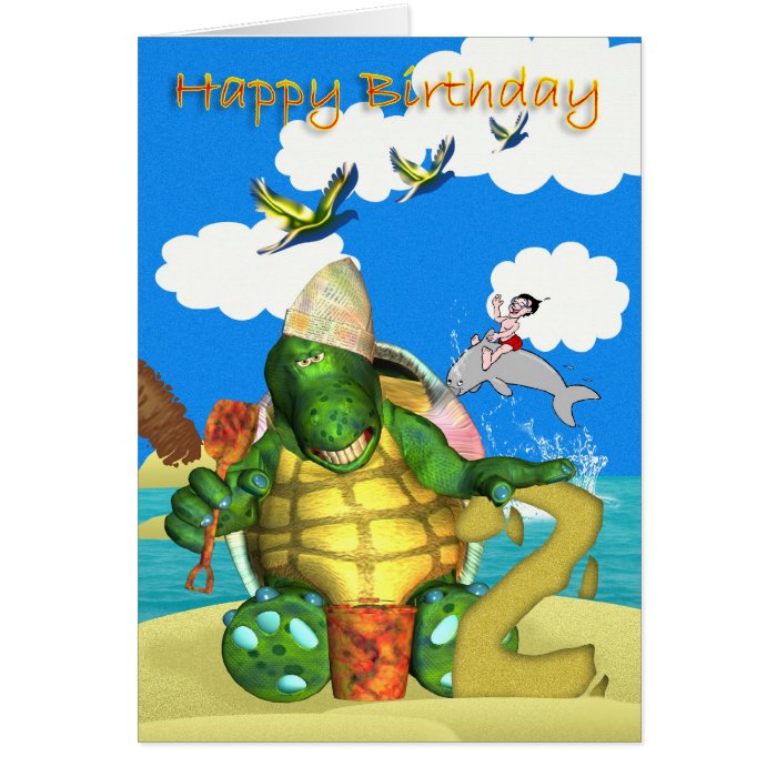 Happy Birthday Turtle making Sandcastles Card