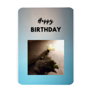 Happy Birthday. Tuxedo cat with a rose. Card Magnet
