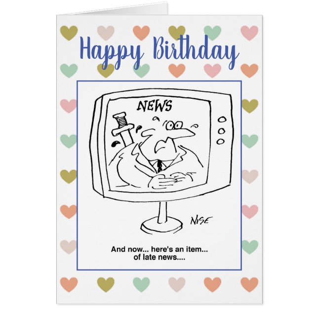 Happy Birthday TV Newsreader Joke Cards (Front)