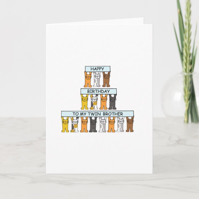 Happy Birthday Twin Brother Cute Cats. Card (Front)