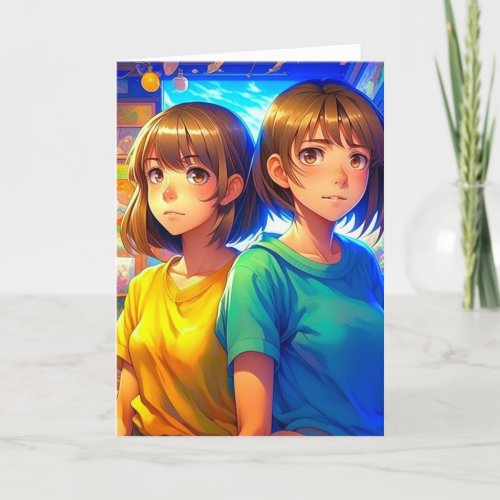 Happy Birthday Twin Sister  Anime Girls  Card