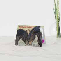 Happy Birthday. Two Brown Wild Horses Nuzzling Card