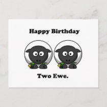 Happy Birthday Two Ewe To You Cartoon Postcard