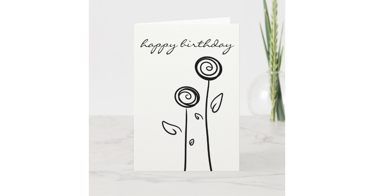 Happy Birthday Two Flowers Simple Line Drawing Card Zazzle Com
