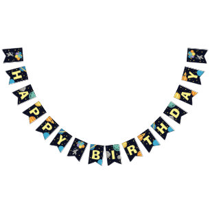 Happy Birthday Two the moon Outer space Bunting Flags