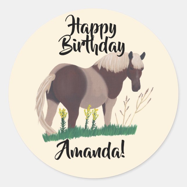 Happy Birthday two toned horse stickers (Front)
