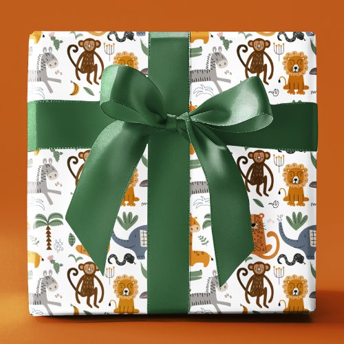 Happy Birthday Two Wild Cute Safari Animals Wrapping Paper