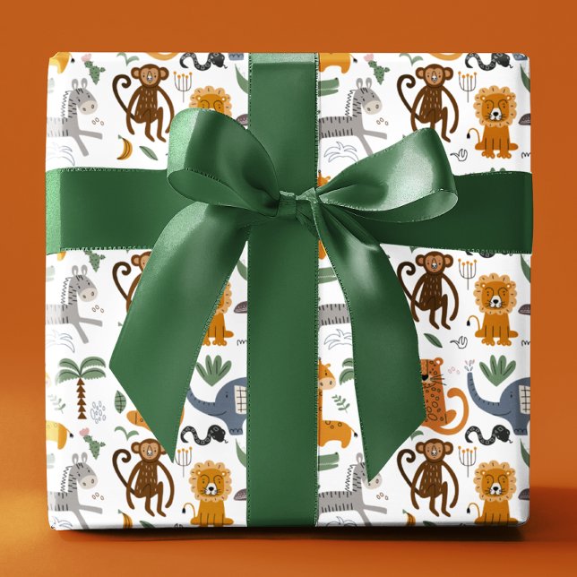 Happy Birthday Two Wild Cute Safari Animals Wrapping Paper (Creator Uploaded)
