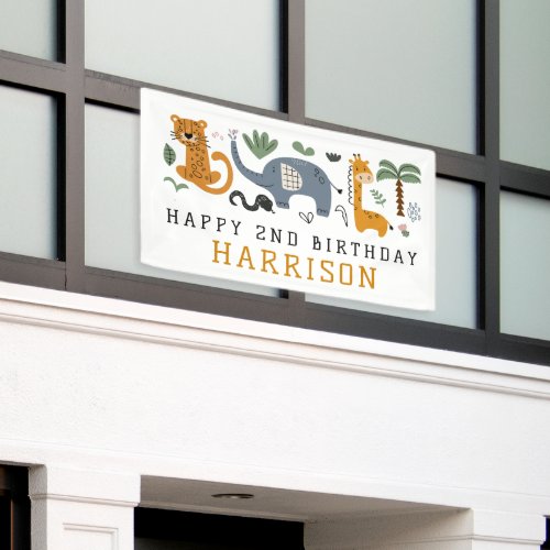 Happy Birthday Two Wild Safari Animals Kids Banner