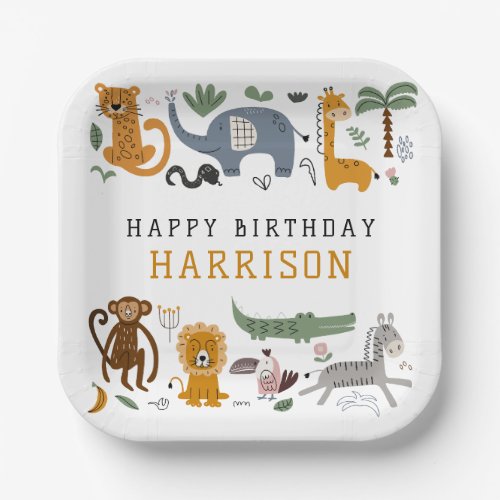 Happy Birthday Two Wild Safari Animals Kids Paper Plates