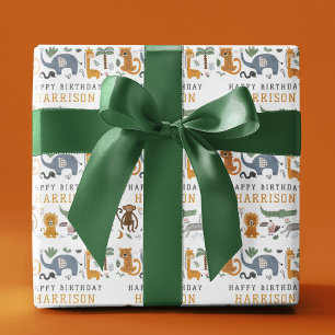 Happy Birthday Two Wild Safari Animals Personalize Wrapping Paper