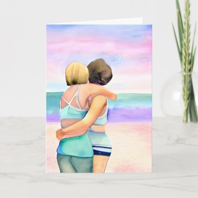 Happy Birthday | Two Woman Embracing on Beach  Card (Front)
