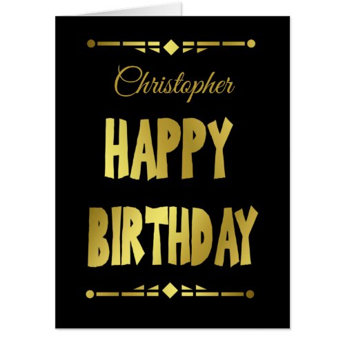 Happy Birthday Typography Black Gold Jumbo Card