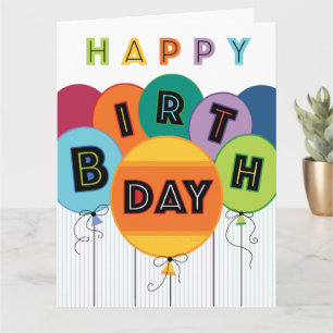 Happy Birthday Typography Bright Colored Balloons Card