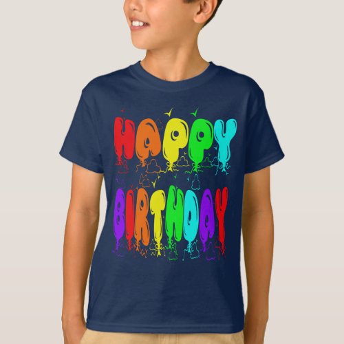 Happy Birthday Typography Colorful Balloons Cute T_Shirt