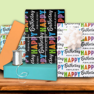 Happy Birthday Typography Custom Name Wrapping Paper Sheets