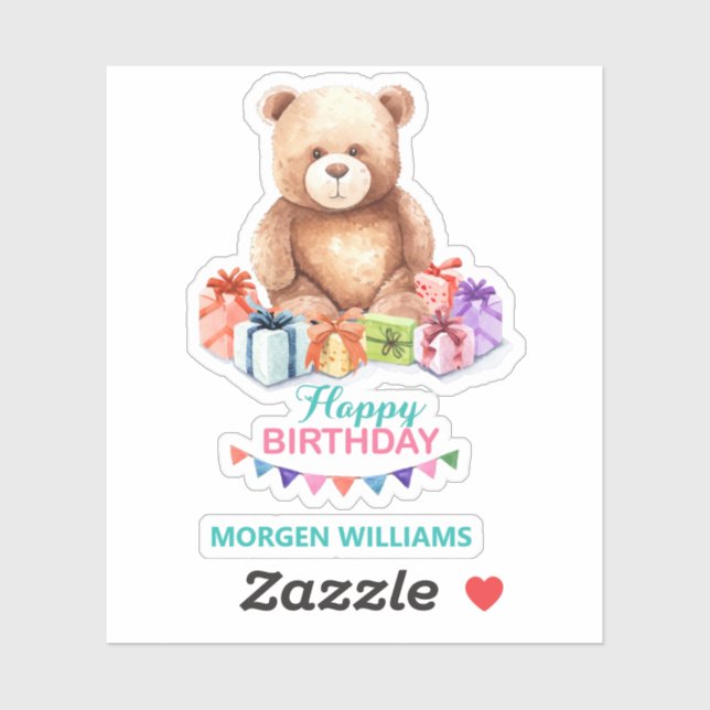Happy Birthday typography cute teddy bear Sticker (Sheet)