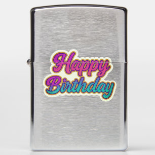 Happy Birthday Typography Design in Pink, Purple a Zippo Lighter
