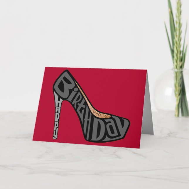 Happy Birthday Typography High Heel Greeting Card (Front)