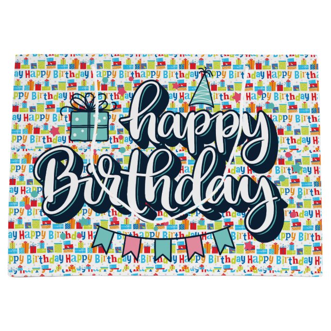 Happy Birthday Typography  Large Gift Bag (Front)