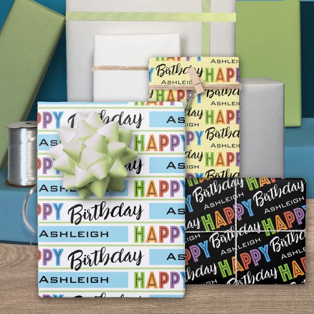 Happy Birthday Typography Name Wrapping Paper Sheets (Creator Uploaded)