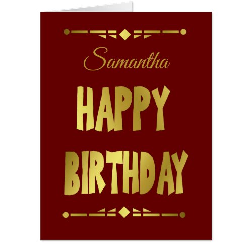 Happy Birthday Typography Red Gold Jumbo Card