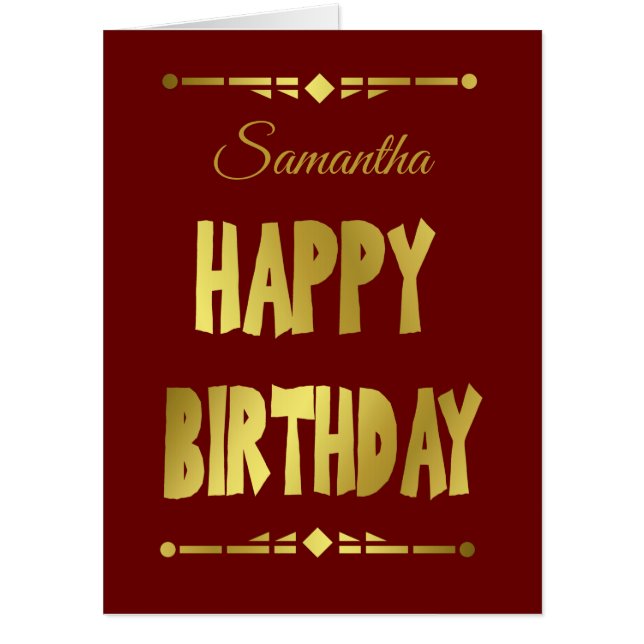 Happy Birthday Typography Red Gold Jumbo Card (Front)