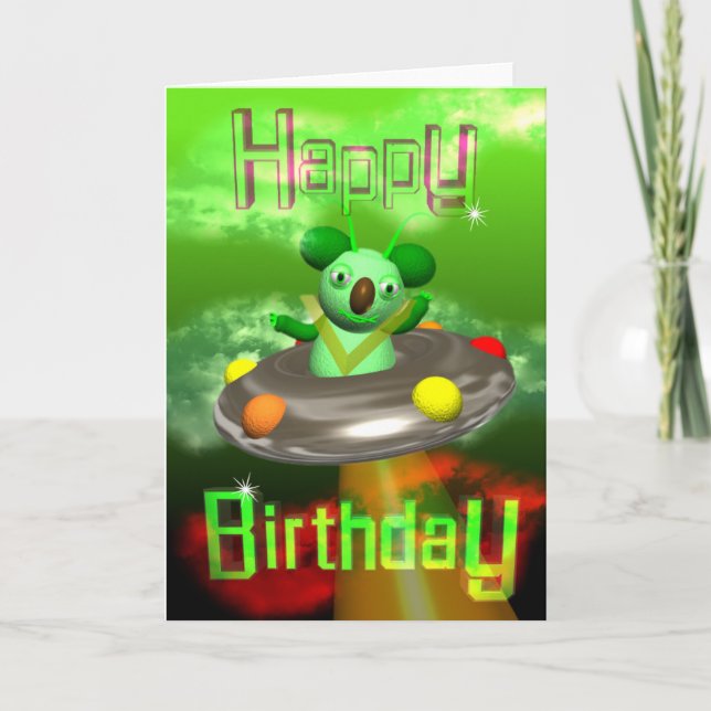 Happy Birthday UFO Koala by Valxart Card (Front)