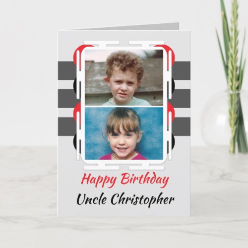 Happy Birthday Uncle 2 photo red grey Card