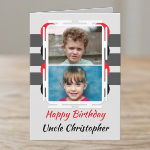 Happy Birthday Uncle 2 photo red grey Card
