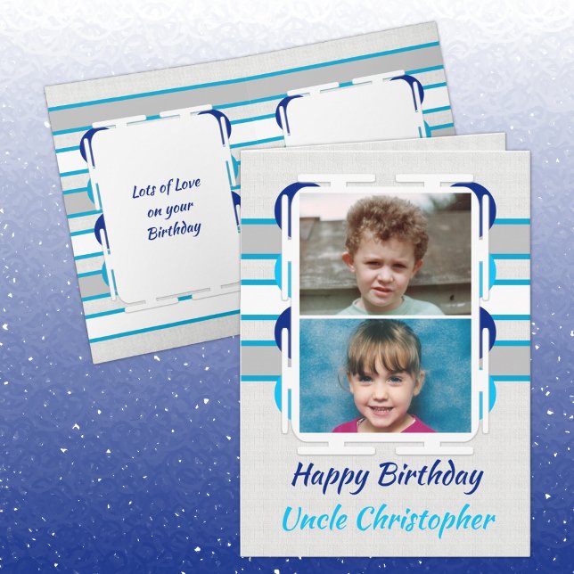 Happy Birthday Uncle blue and gray photo Card (Creator Uploaded)