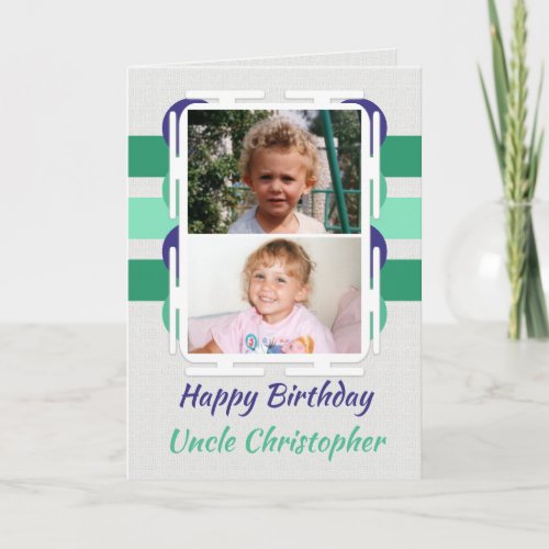 Happy Birthday Uncle green and blue photo Card