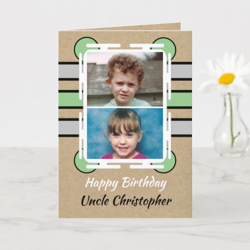 Happy Birthday Uncle green grey rustic photo Card
