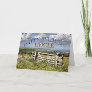 Happy Birthday Uncle, landscape with a gate Card
