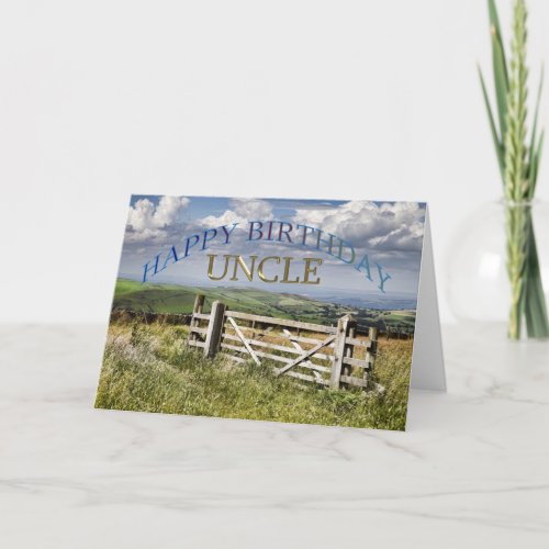 Happy Birthday Uncle landscape with a gate Card