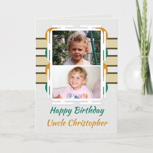 Happy Birthday Uncle orange and green photo Card