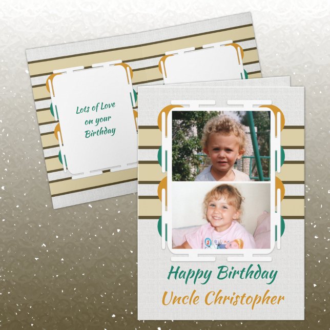 Happy Birthday Uncle orange and green photo Card (Creator Uploaded)