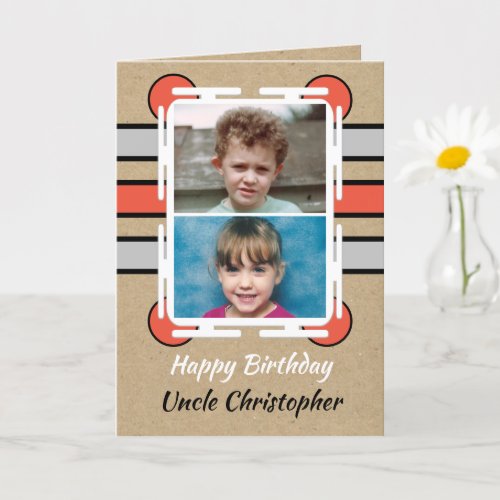 Happy Birthday Uncle orange grey rustic photo Card