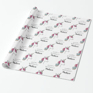 Happy Birthday Unicorn Add Name Wrapping Paper