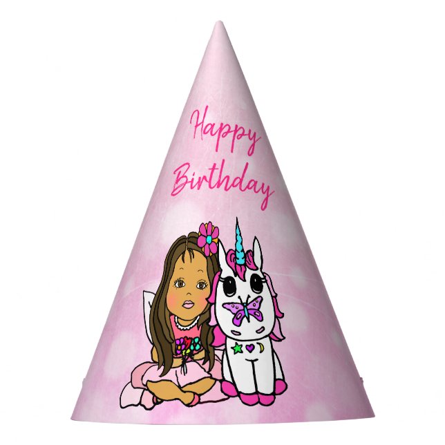 Happy Birthday Unicorn and Fairy Party Hat (Front)