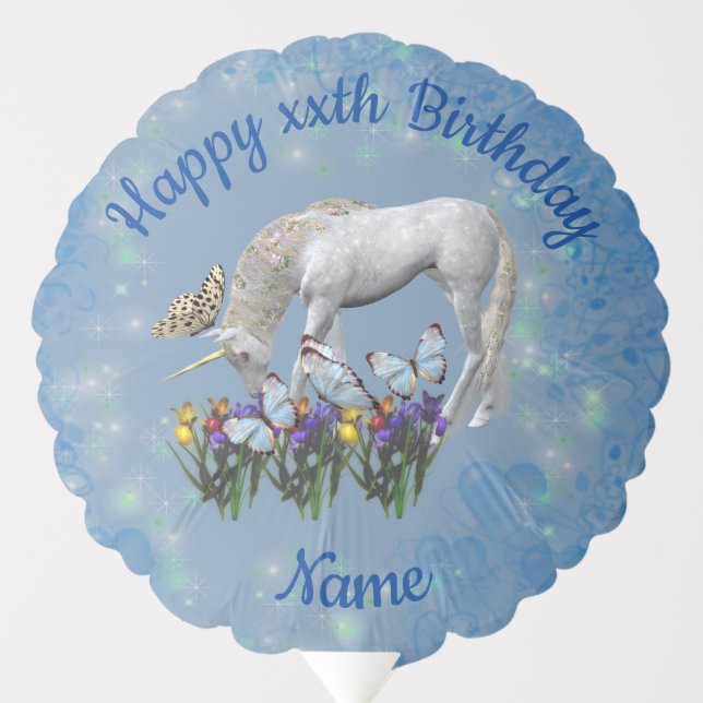 Happy Birthday Unicorn Butterfly Personalized     Balloon (Front)