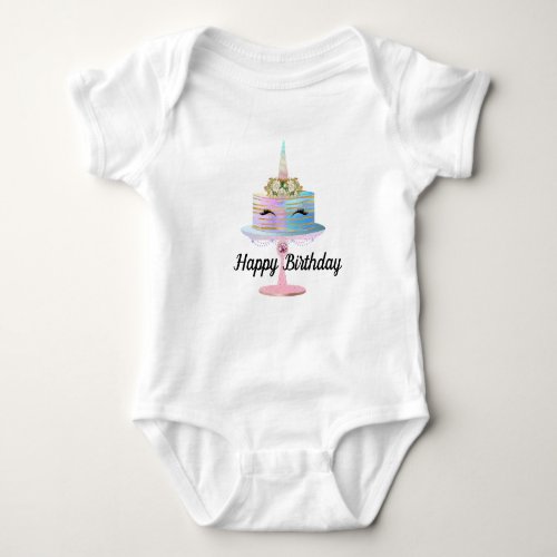 Happy Birthday Unicorn Cake Baby Bodysuit