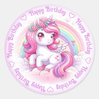 Happy Birthday Unicorn Classic Round Sticker