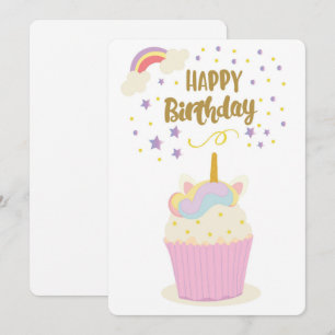 Happy Birthday Unicorn Cupcake Holiday Card