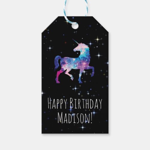 Happy Birthday Unicorn Galaxy Gift Tags
