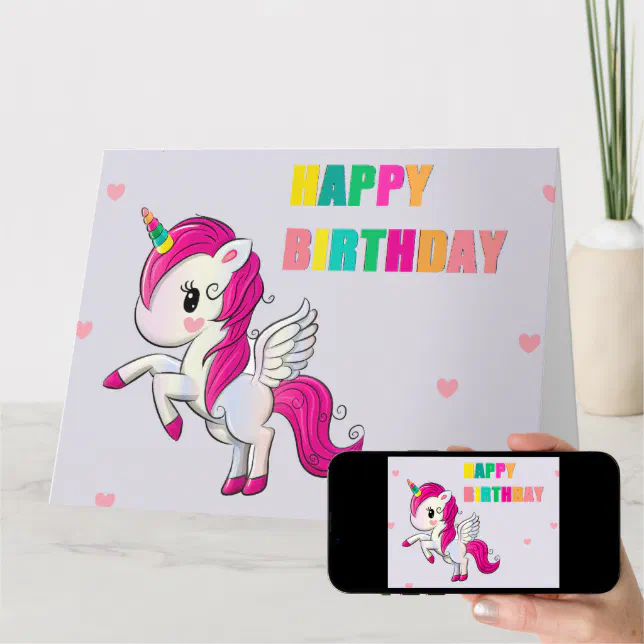Happy birthday unicorn greeting card Zazzle